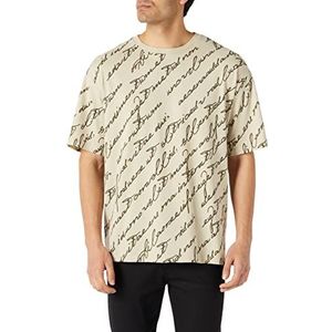 Koton Oversized Handwriting Printed T-shirt voor heren, Ecru design (59d), XL