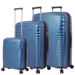 Totto - Harde koffer - Traveler - Poseidon - Blauw - Drie koffermaten - Uitbreidbaar systeem - TSA-systeem - Polyester voering, Blauw, Travel