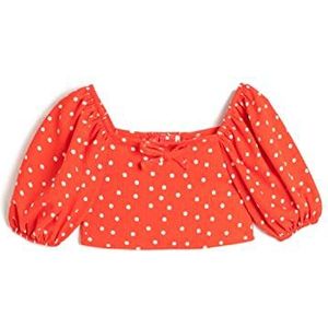 Koton Girls's Crop Blouse Short Puff Sleeve Bowtie Detail Polka Dot T-shirt, Rood design (4d0), 11-12 Jaar