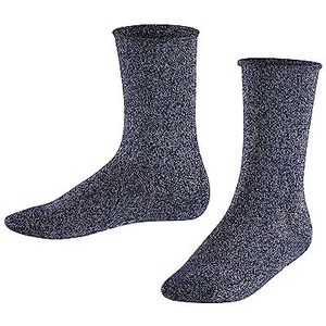 FALKE Sokken Shiny katoen kinderen grijs blauw vele andere kleuren versterkte kindersokken met patroon ademend dun met glitter en rolrand 1 paar, blauw (marine 6121), 39-42