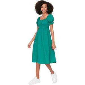 Trendyol Dames Midi Skater Regular fit geweven jurk, Groen, 64