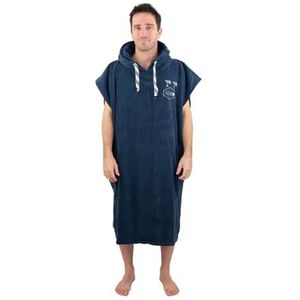 ALL-IN Flash Poncho met korte mouwen voor heren, surfen, bad en strand, badstof, velours, 380 g/m², 100% katoen, capuchon en 2 zakken, eenheidsmaat, grijs/blauw