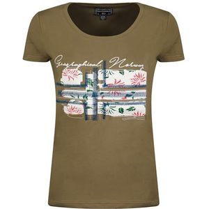 Geographical Norway Jepson Lady Dames T-shirt met V-hals - Modieus T-shirt Regular Fit - Kleding met korte mouwen Merk - Lente Zomer Herfst Winter (Kaki M), Kaki, M
