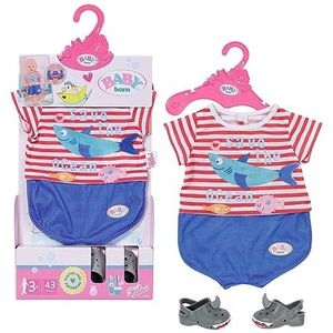 BABY born Bad pyjama met schoenen blauw 834268 - Accessoires voor poppen tot 43cm - Kenmerken: geprint haaien-thema & bijpassende slippers - Ideaal voor baby Born badkuip - Geschikt vanaf 3+