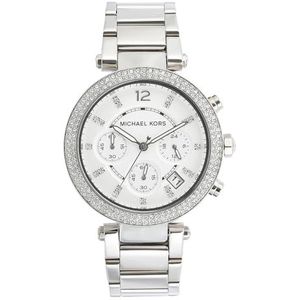 Michael Kors Parker chronograaf quartz horloge met zilverkleurige roestvrijstalen band voor dames MK5353