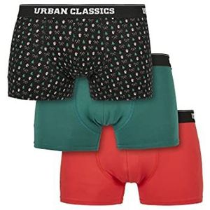 Urban Classics Heren onderbroek van biologisch katoen 3-pack Christmas Boxershorts, Organic Cotton ondergoed met kerstmotief, maat S tot 5XL, Nicolaus Aop+treegreen+popred, 4XL