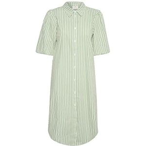 KAFFE Dames T-shirt, Dress Button Up, korte mouwen, Collared Casual, White/Green Stripe, 40