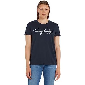 Tommy Hilfiger Heritage T-shirt voor dames, korte mouwen, ronde hals, Midnight, XXS