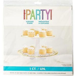 Unique Elegante witte en gouden 2-laags goudfolie kartonnen cupcake standaard - 31,1 x 24,4 cm (1 st.) - Perfect voor verjaardagen, bruiloften, feesten en speciale evenementen