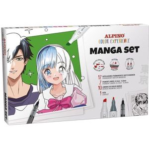 Manga-starterset, inhoud: 12 x sketch markers dubbele punt Color Experience, 2 x gepigmenteerde fineliners, 0,5 en 0,8 mm, 10 x manga en een stapsgewijze handleiding voor het schilderen.