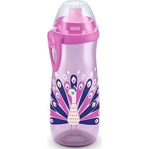 NUK Sports Cup Drinkfles voor kinderen, met kameleon-effect, 24+ maanden, met kleurverandering, lekvrije push-pull-drinktuit, clip en beschermkap, BPA-vrij, 450 ml, pauw (paars)