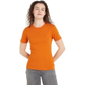 Tommy Hilfiger Dames Slim Cody C-NK SS WW0WW40587 S/S T-shirt, herfst oranje, XXS, Oranje (Herfst Oranje), XXS