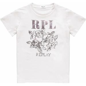 Replay T-shirt voor meisjes, korte mouwen, bloemenprint, 562 melkwit, 8 Jaar