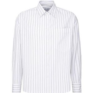 Seidensticker Studio Uniseks overhemd - oversized fit - lange mouwen - gestreept - hemdkraag - 100% katoen, wit, XS