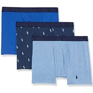 POLO RALPH LAUREN Men's Stretch Classic Fit Boxer Briefs, Trunks & Long Leg Available, 3-Pack, Royal Heather/Blue Heather White/Blue-3 Pack, Large