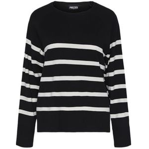 PIECES Pcsia Ls Knit Noos Bc Pullover voor dames, zwart/strepen: wit, XL