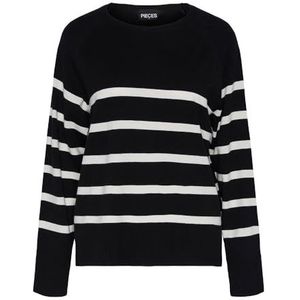 PIECES Pcsia Ls Knit Noos Bc Pullover voor dames, zwart/strepen: wit, XL