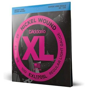 D'Addario Basgitaar Snaren - XL Nickel Bass Snaren - EXL170SL - Perfect Intonation, Consistent Feel, Krachtige Duurzaamheid - Voor 4-snarige Basgitaren - 45-100 Regular Light, Super Long Scale