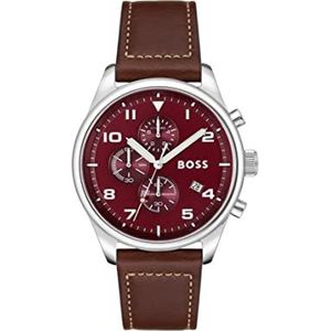 BOSS Chronograaf Quartz Horloge voor Mannen met bruine lederen band - 1513988, Rood, riem