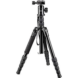 Mantona DSLM Travel reisstatief (incl. kogelkop, belastbaarheid tot 5 kg, draaibare middenzuil, compacte pakmaat) voor systeemcamera, DSLR-camera en compacte camera, zwart