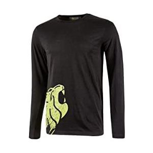 U-Power ALIEN, T-shirt, 100% katoen, lange mouwen, slim fit, geribbelde kraag, casual comfortabele bovenkleding, met zeefdruk 'leeuwenkop' (Black CARBON_M)