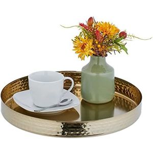 Relaxdays dienblad rond, modern design, 4 x 32 cm, met rand, rvs, decoratief, serveerschaal voor koffie & thee, goud
