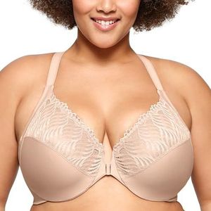 Glamorise Vrouwen Plus Size Front-Close T-Back Wonderwire Onderdraad #1246, Café, 75B