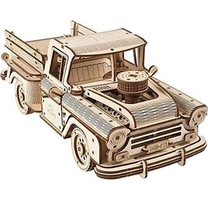 UGEARS Retro modelbouw houten auto - pickup truck Lumberjack van de jaren 50 3D houten puzzel voor volwassenen - 3D puzzel auto pick-up speelgoed - vrachtwagen modelbouwset van hout - houten bouwset
