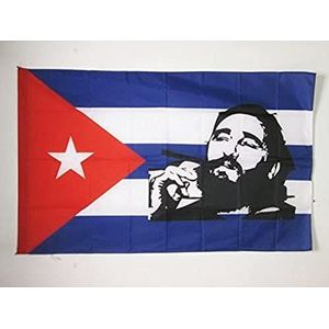 Cuba met Fidel Castro Vlag 150x90 cm voor een paal - Cubaanse vlaggen 90 x 150 cm - Banner 3x5 ft met gat - AZ FLAG