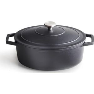 Qulinart - Gietijzeren braadpan met ronde vorm 28 cm - Langzame en gelijkmatige warmteverdeling - Optimaal koken - Condensatiedeksel - Mat zwart