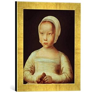 Fotolijst van 16e eeuw, Meisjes met dode vogel"", kunstdruk in hoogwaardige handgemaakte fotolijst, 30x40 cm, Gold Raya