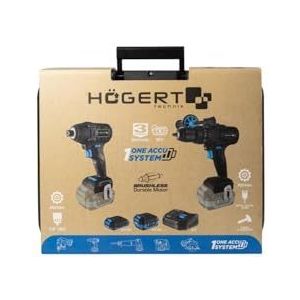 HÖGERT TECHNIK Accu-slagboorschroevendraaierset 18 V, 200 Nm & 100 Nm, 2 borstelloze slagschroevendraaiers, 2 x accu, 4 A oplader, ledverlichting, metalen aandrijving, voor hout en metaal