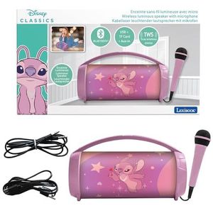 Lexibook, Disney Stitch, Engelheldere draadloze luidspreker met microfoon, Stereogeluid, Karaokefunctie, USB- en SD-kaartpoorten, Oplaadbare batterij, Draaggreep, Roze, BTP585D1Z