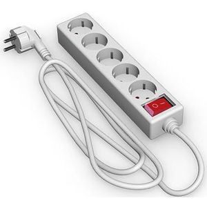 Duitse 5-voudige stekkerdoos met schakelaar, 1,5 m, 3G, 1,5 mm², wit, ideaal voor het organiseren en beschermen van je elektronische apparaten, veilig en efficiënt.