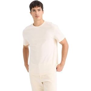 DeFacto Basic T-shirt voor heren, klassiek T-shirt voor mannen, ecru, XS