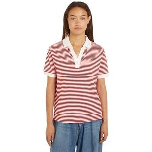 Tommy Hilfiger Dames RLX Open Placket Lyocell Polo Ss S/S polo's, wit, XS, Mini Stp Fierce Rood/Wit, XS