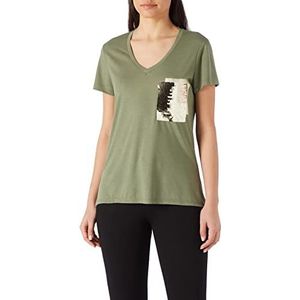 Koton Dames V-hals pailletten korte mouwen T-shirt, kaki (801), M