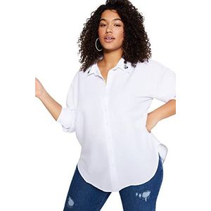 Trendyol Dames Rechte Lange Mouwen Plus Size Plus-Size Shirt, wit, 44 NL