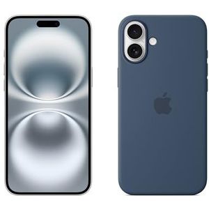 Apple iPhone 16 Plus (128 GB) - Wit + Siliconenhoesje met MagSafe - Denim