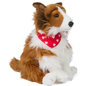 Uni-Toys - Langhaarcollie met halsdoek (hartjemotief) - 27 cm (hoogte) - pluche hond, collie - pluche dier, knuffeldier