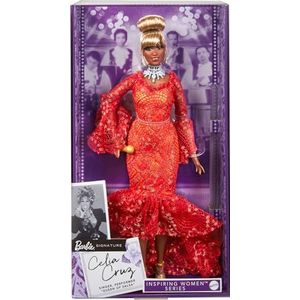 Barbie verzamelpop, koningin van de salsa Celia Cruz in rode jurk met kant, Barbie Inspirerende Vrouwen serie, HJX31