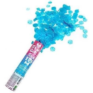 Blue confetti luchtgecomprimeerde party pop, ongeveer 20cm in h, op display