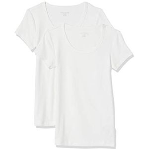 Amazon Essentials Women's T-shirt met kapmouwen, ronde hals en slanke pasvorm, Pack of 2, Wit, M