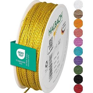 Halbach Seidenbänder Premium koord (geel), breedte 2 mm, lengte 50 m, Made in Germany en Öko-Tex gecertificeerd, glanzend satijnen koord van acetaat