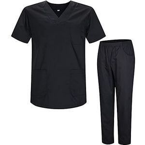 MISEMIYA - Medisch uniform met trui en broek, medische uniformen, overhemden, sanitaire uniformen - uniseks uniform set badjas - BT-817-8312, Zwart, 5XL