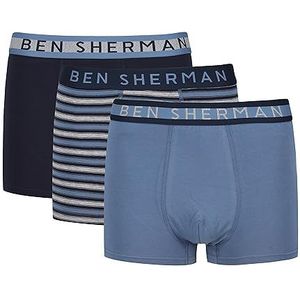 Ben Sherman Boxershorts voor heren in blauw/streep/marine | Soft Touch katoenen boxershorts met contrasterende elastische tailleband | comfortabel en ademend ondergoed - multipack van 3,