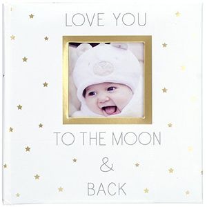 Malden Int Designs 2 Up 4x6 Baby Fotoalbum met Memo Schrijfgebied Love You to The Moon en Back Gedrukt Papier Cover Boek Gebonden Wit