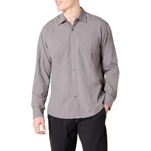 Amazon Essentials Men's Casual poplin overhemd met normale pasvorm en lange mouwen, Grijs, XS