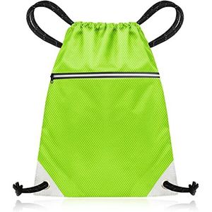 aZengear Tas met trekkoord van waterdicht gerecycled polyester voor gym, gym, sport, zwemmen | Lichtreflecterende ritszakken en touwtje (35x40cm, Neon Groen)