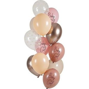 Folat 25158 Ballonnen set latex meisje 33 cm - 12 stuks - voor geboorte meisjes welkom thuis baby receptie decoratie voor familiefeest, roze